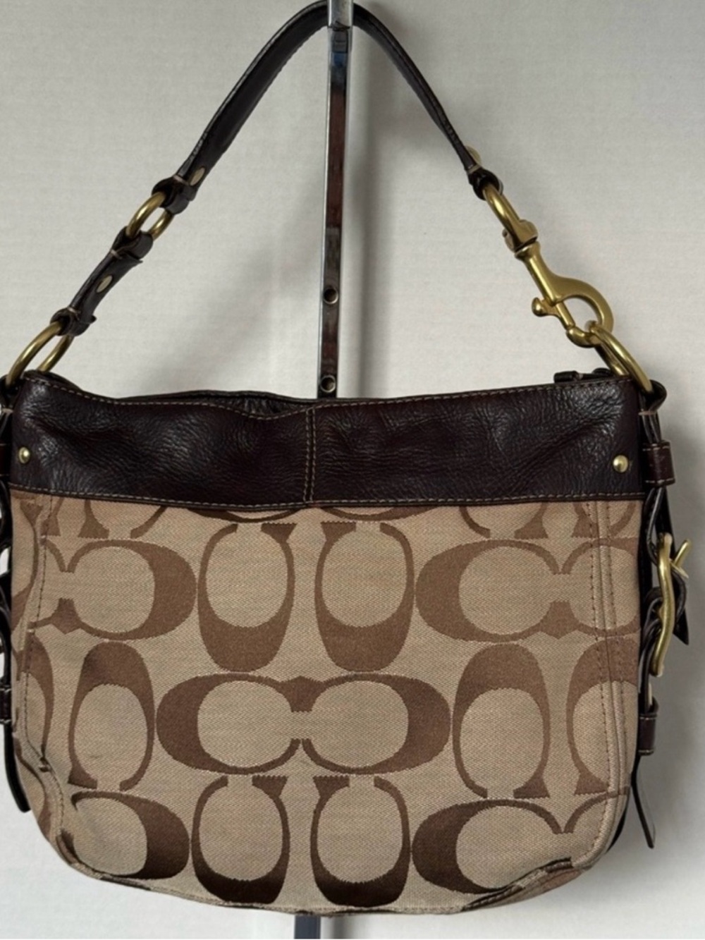 Coach Beige and Brown Signature Canvas Crossbody Bag